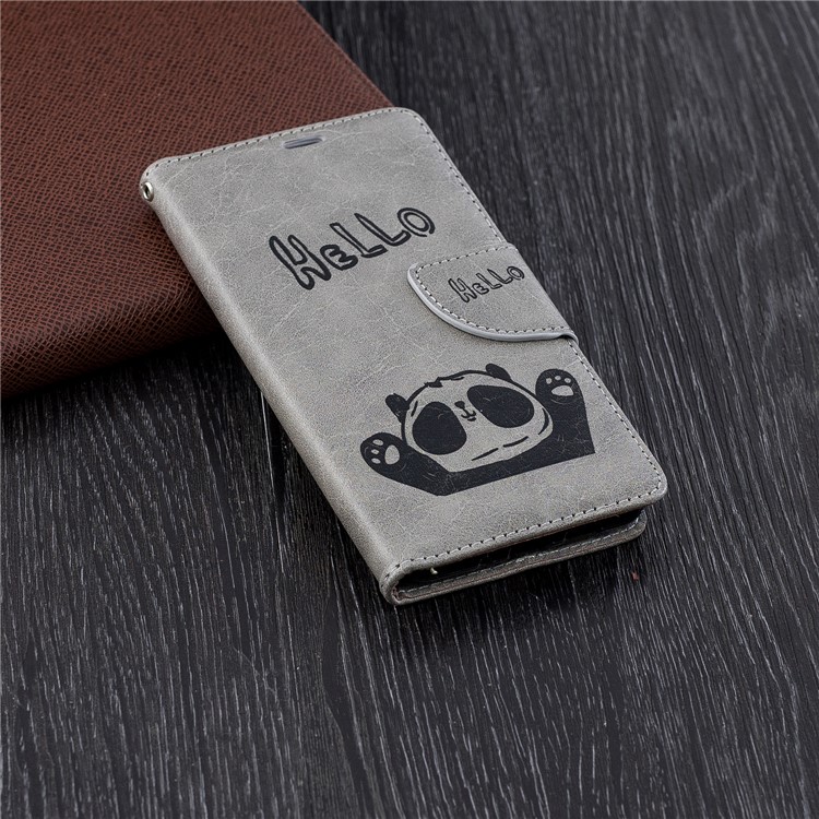 Imprinted Hello Panda Wallet Leather Stand Phone Case for Nokia 3.1 - Grey-2