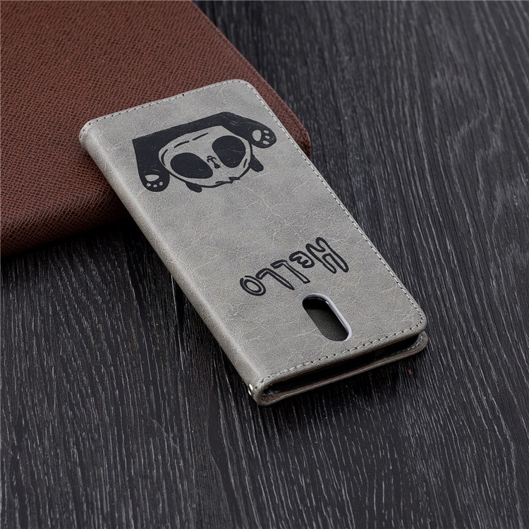 Imprinted Hello Panda Wallet Leather Stand Phone Case for Nokia 3.1 - Grey-3