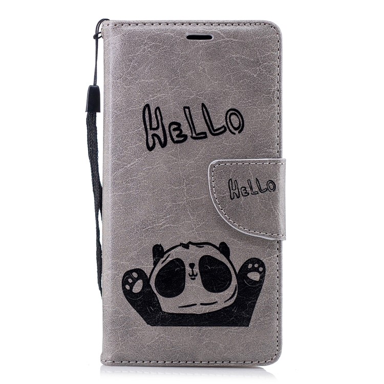 Imprinted Hello Panda Wallet Leather Stand Phone Case for Nokia 3.1 - Grey-4