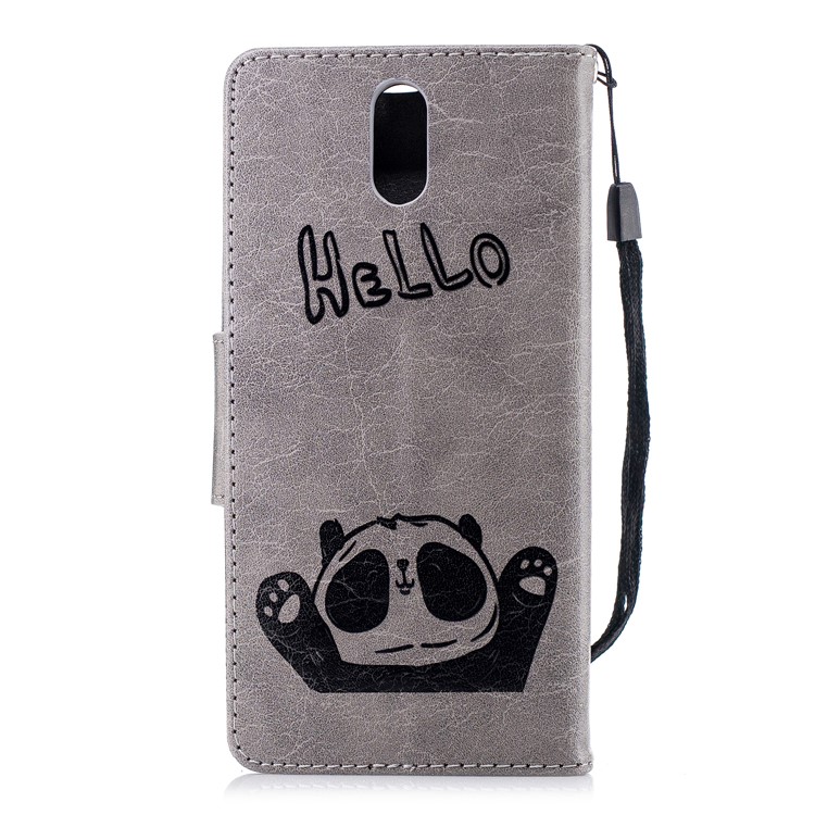 Imprinted Hello Panda Wallet Leather Stand Phone Case for Nokia 3.1 - Grey-5