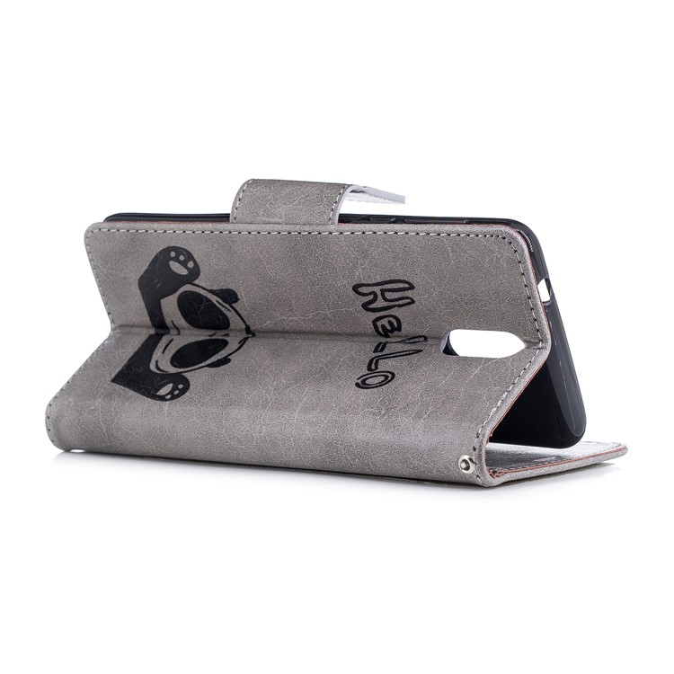 Imprinted Hello Panda Wallet Leather Stand Phone Case for Nokia 3.1 - Grey-6