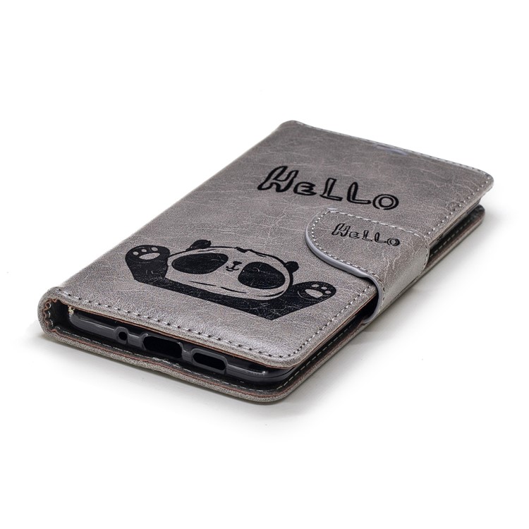 Imprinted Hello Panda Wallet Leather Stand Phone Case for Nokia 3.1 - Grey-8
