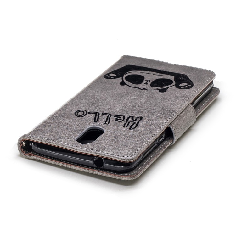 Imprinted Hello Panda Wallet Leather Stand Phone Case for Nokia 3.1 - Grey-9