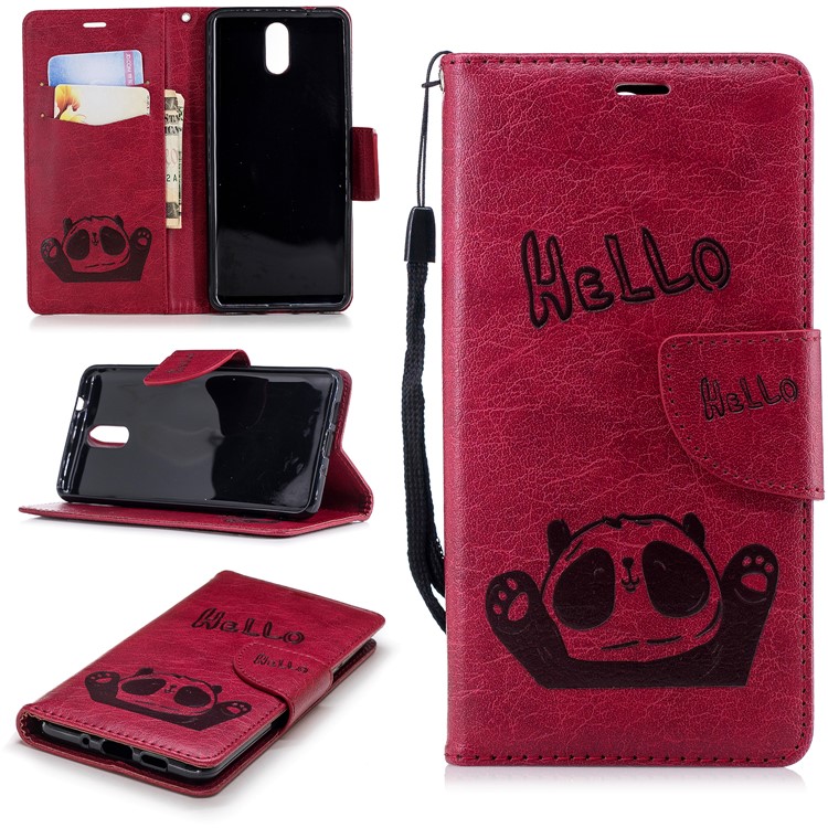 Imprinted Hello Panda Wallet Leather Stand Phone Cover for Nokia 3.1 - Rose-1
