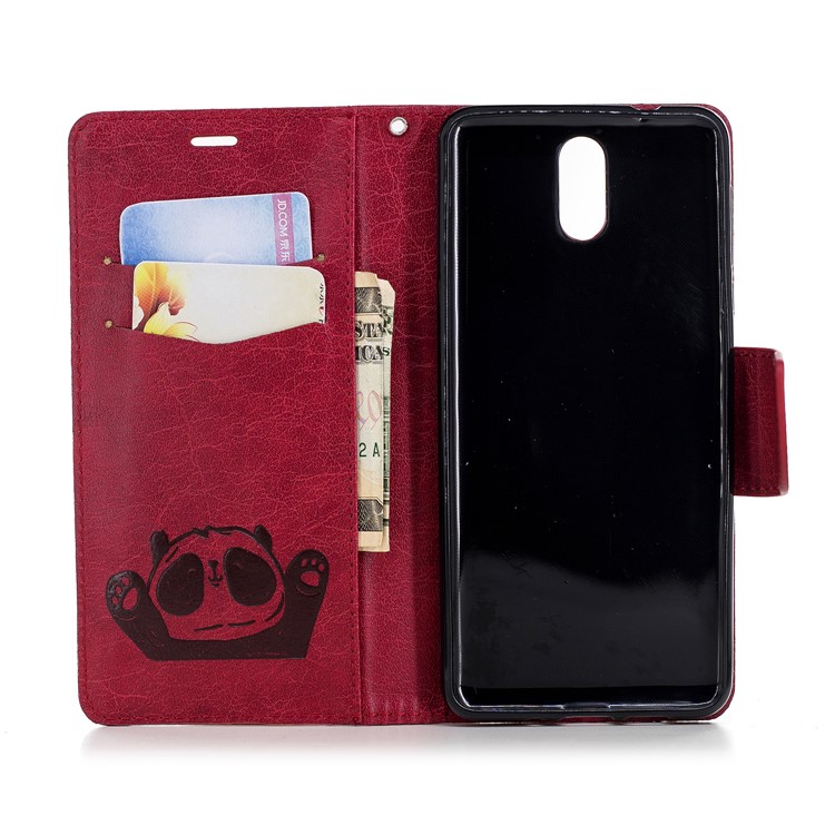 Imprinted Hello Panda Wallet Leather Stand Phone Cover for Nokia 3.1 - Rose-10