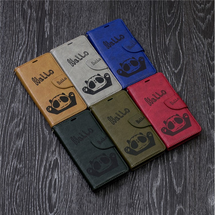 Imprinted Hello Panda Wallet Leather Stand Phone Cover for Nokia 3.1 - Rose-11