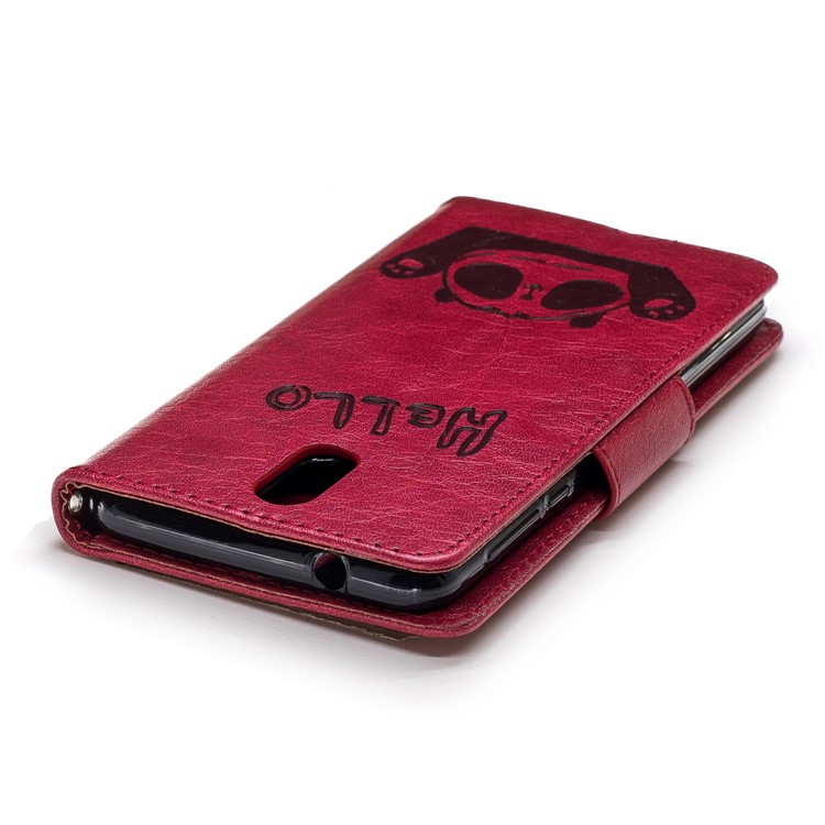 Imprinted Hello Panda Wallet Leather Stand Phone Cover for Nokia 3.1 - Rose-9