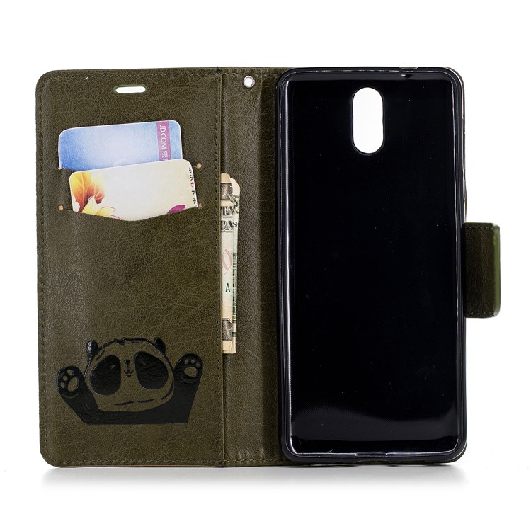Imprinted Hello Panda Wallet Leather Mobile Phone Casing for Nokia 3.1 - Green-10