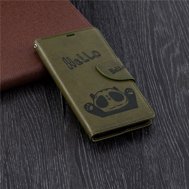 Imprinted Hello Panda Wallet Leather Mobile Phone Casing for Nokia 3.1 - Green-2