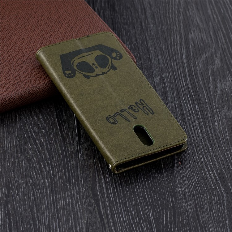 Imprinted Hello Panda Wallet Leather Mobile Phone Casing for Nokia 3.1 - Green-3