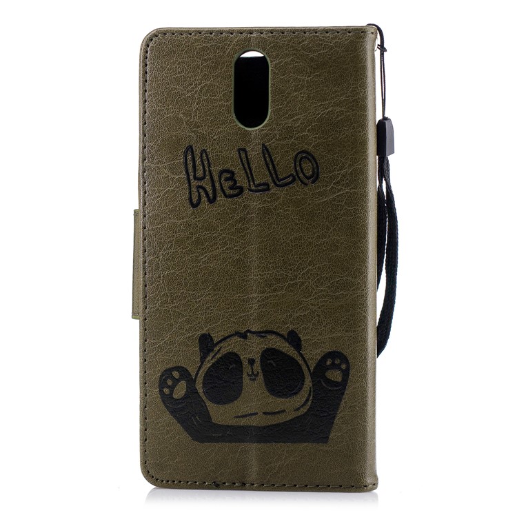 Imprinted Hello Panda Wallet Leather Mobile Phone Casing for Nokia 3.1 - Green-5