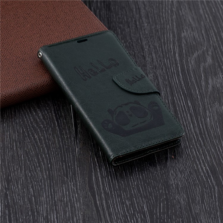 Imprinted Hello Panda Wallet Leather Stand Case Accessory for Nokia 3.1 - Blackish Green-2