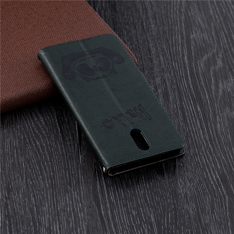 Imprinted Hello Panda Wallet Leather Stand Case Accessory for Nokia 3.1 - Blackish Green-3