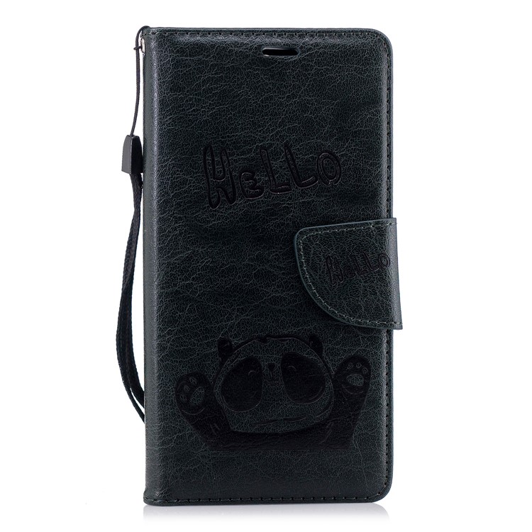 Imprinted Hello Panda Wallet Leather Stand Case Accessory for Nokia 3.1 - Blackish Green-4