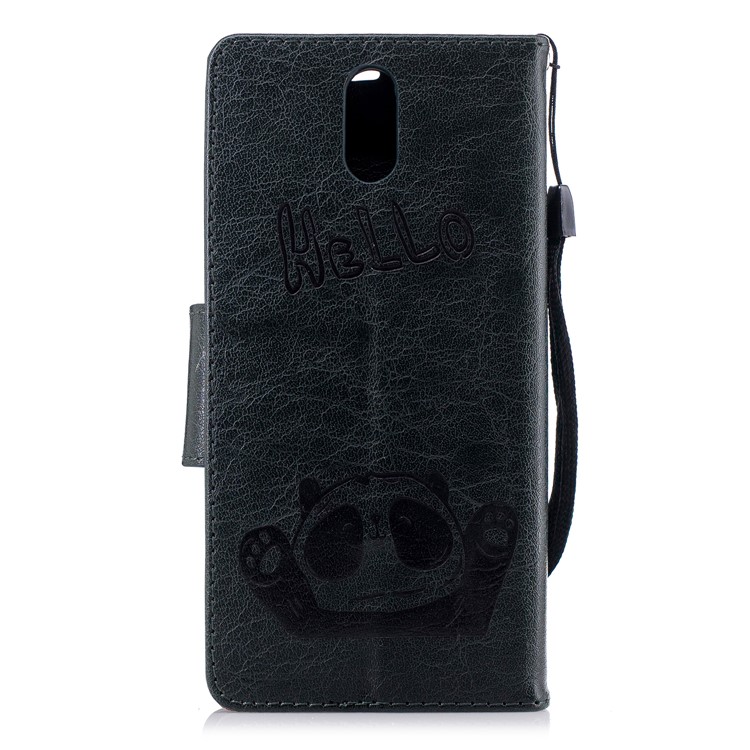 Imprinted Hello Panda Wallet Leather Stand Case Accessory for Nokia 3.1 - Blackish Green-5