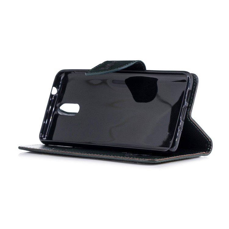 Imprinted Hello Panda Wallet Leather Stand Case Accessory for Nokia 3.1 - Blackish Green-7