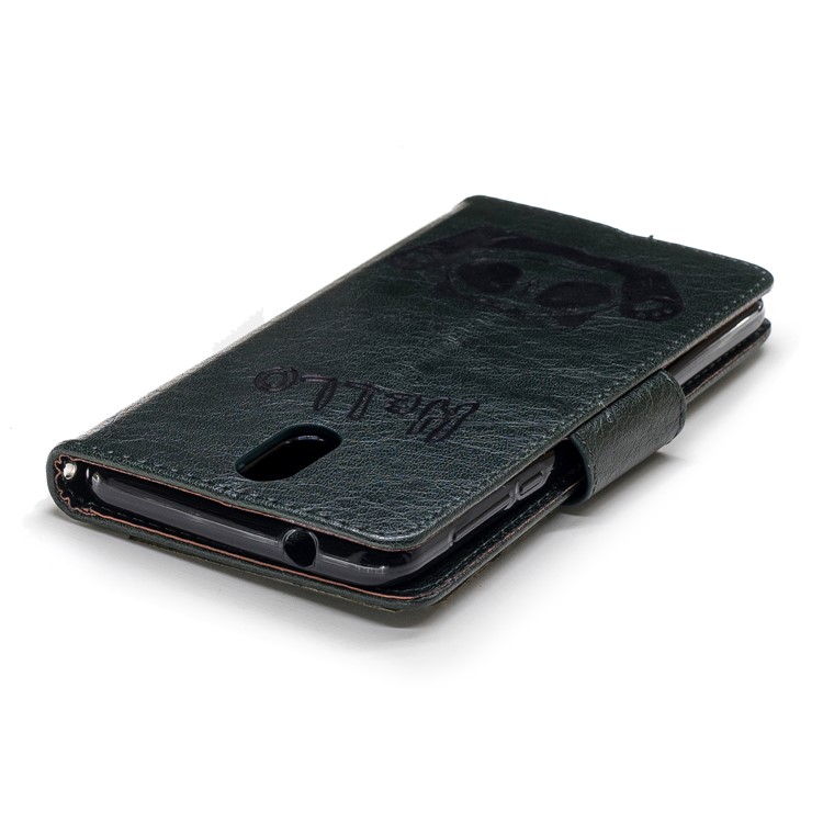 Imprinted Hello Panda Wallet Leather Stand Case Accessory for Nokia 3.1 - Blackish Green-9