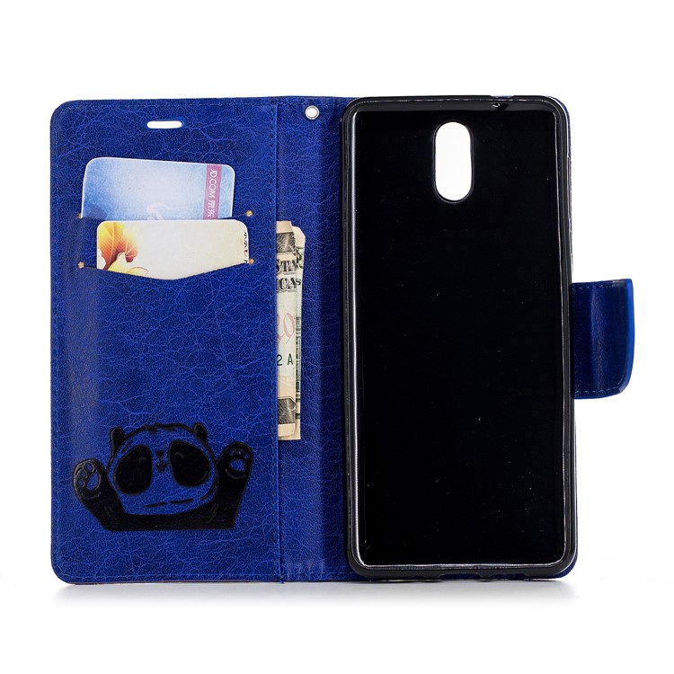Imprinted Hello Panda Wallet Leather Protector Cover Case for Nokia 3.1 - Blue-10