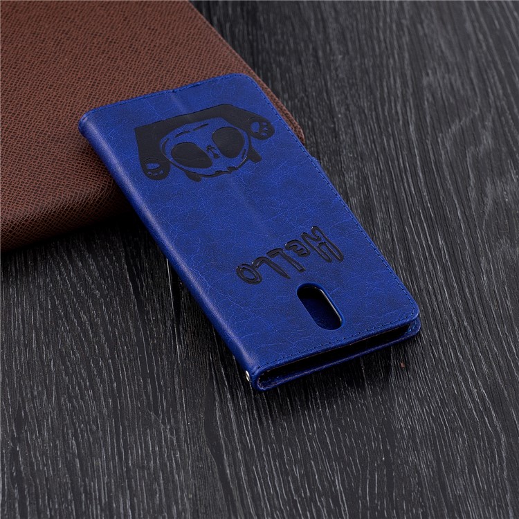 Imprinted Hello Panda Wallet Leather Protector Cover Case for Nokia 3.1 - Blue-3