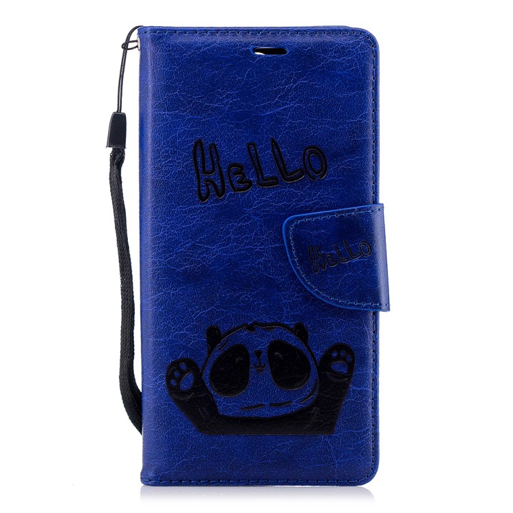 Imprinted Hello Panda Wallet Leather Protector Cover Case for Nokia 3.1 - Blue-4