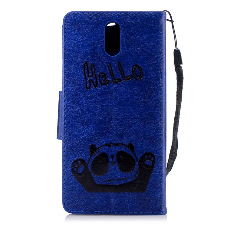 Imprinted Hello Panda Wallet Leather Protector Cover Case for Nokia 3.1 - Blue-5