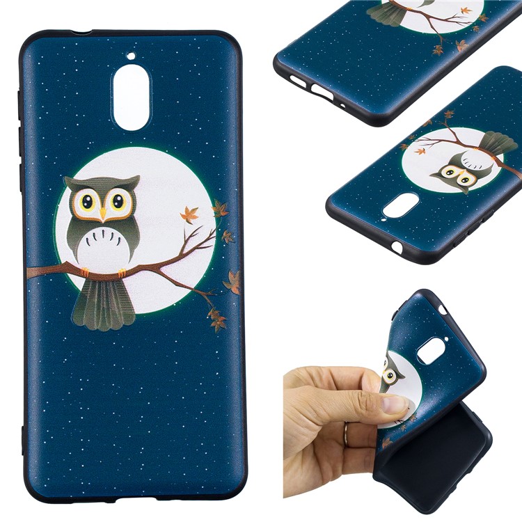 Pattern Printing Embossed TPU Cell Phone Case for Nokia 3.1 - Owl on the Branch-1