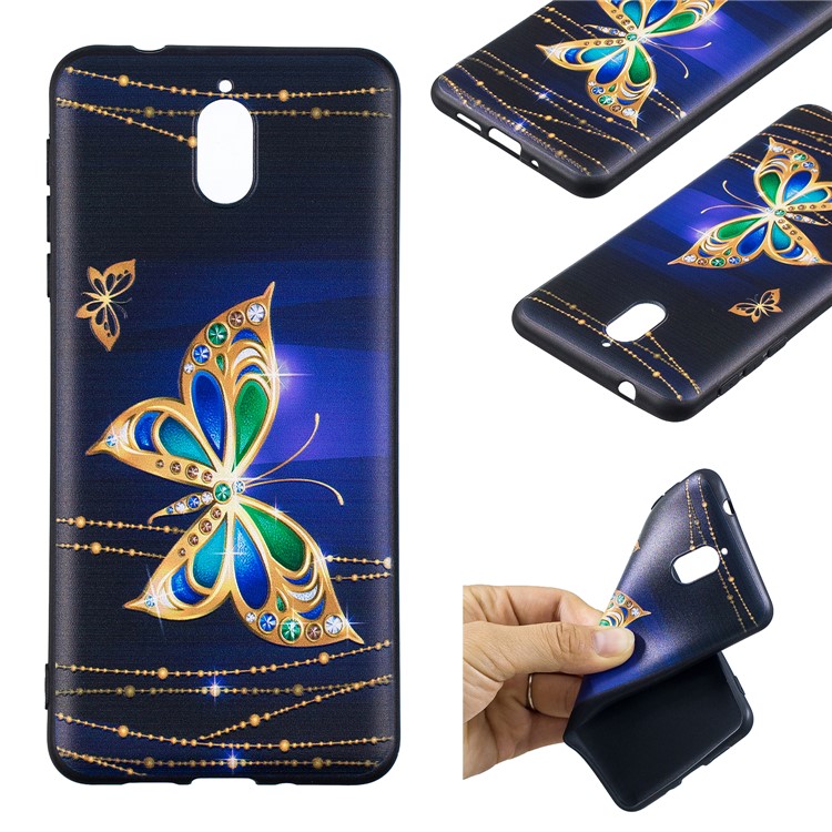 Pattern Printing Embossed TPU Protective Case for Nokia 3.1 - Colorized Butterfly-1