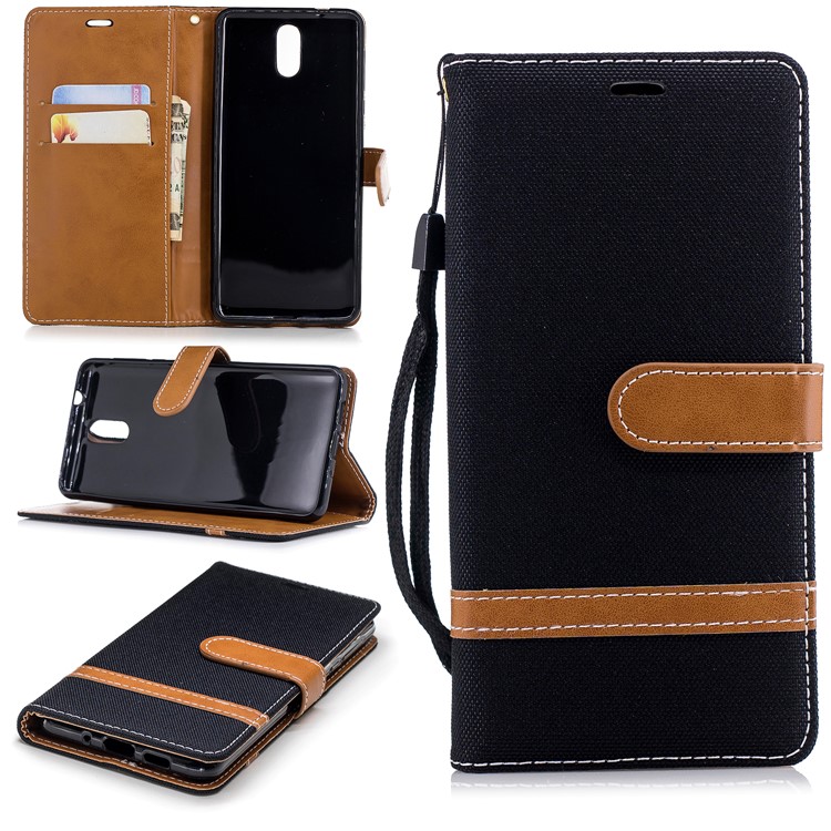 Assortiment De Jeans De Couleur Étui En Cuir De Support De Portefeuille Pour Nokia 3.1 - Noir-1