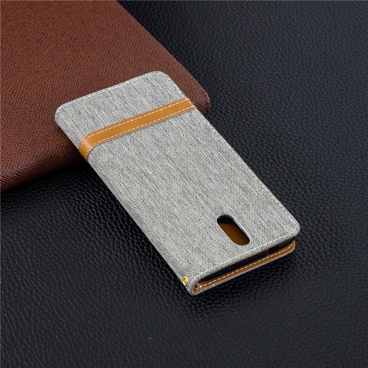 Carteira De Pano De Cor Sortida Jeans Stand Capa De Couro Para Nokia 3.1 - Cinzento-10