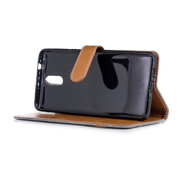 Carteira De Pano De Cor Sortida Jeans Stand Capa De Couro Para Nokia 3.1 - Cinzento-5