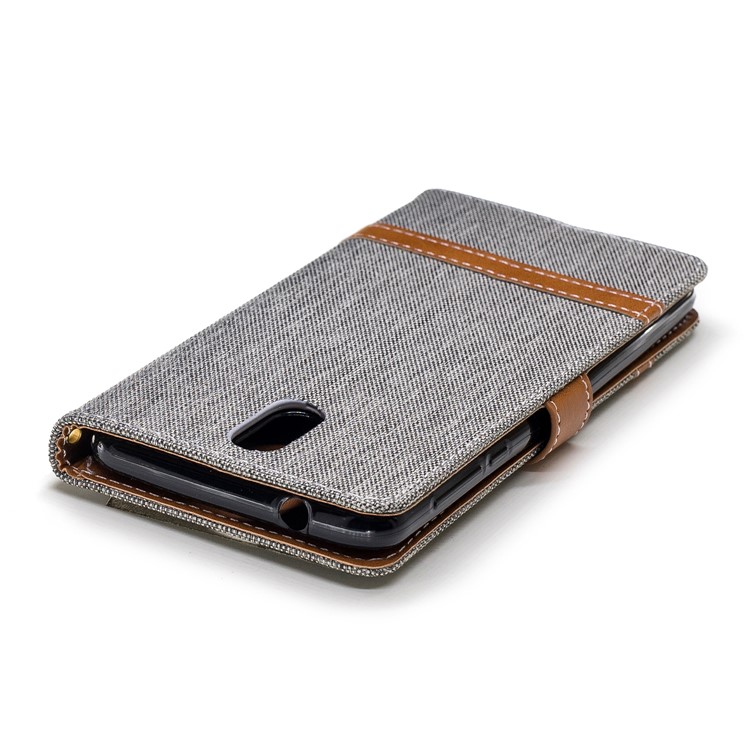 Carteira De Pano De Cor Sortida Jeans Stand Capa De Couro Para Nokia 3.1 - Cinzento-7