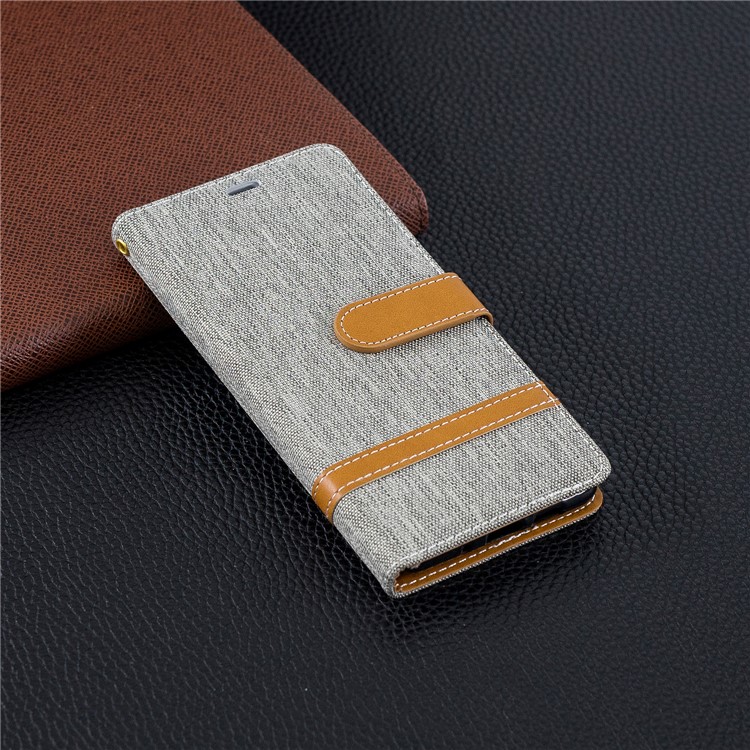 Carteira De Pano De Cor Sortida Jeans Stand Capa De Couro Para Nokia 3.1 - Cinzento-9
