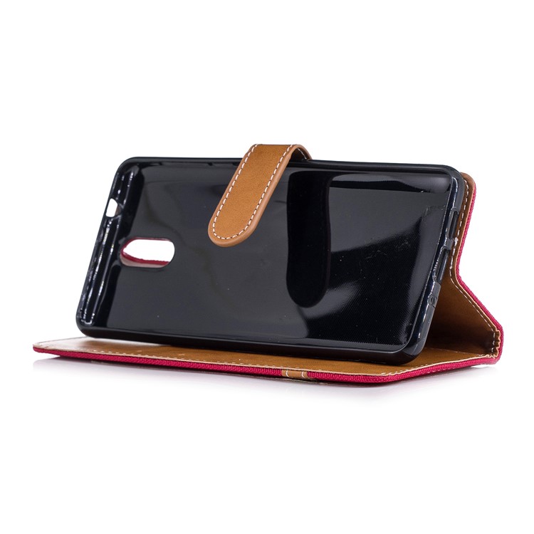 Assorted Color Jeans Cloth Leather Wallet Case for Nokia 3.1 - Red-5