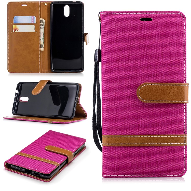 Assorted Color Jeans Cloth Leather Wallet Cover for Nokia 3.1 - Rose-1