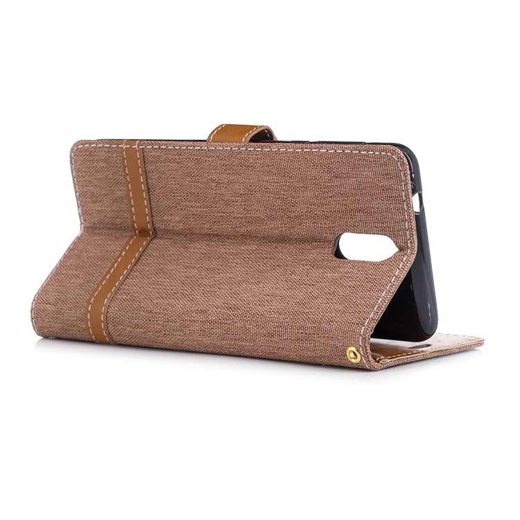 Assorted Color Jeans Cloth Leather Wallet Phone Case for Nokia 3.1 - Khaki-4