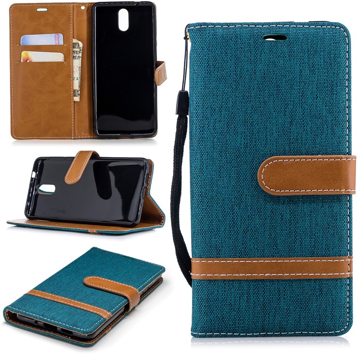 Assorted Color Jeans Cloth Wallet Leather Case with Stand for Nokia 3.1 - Green-1