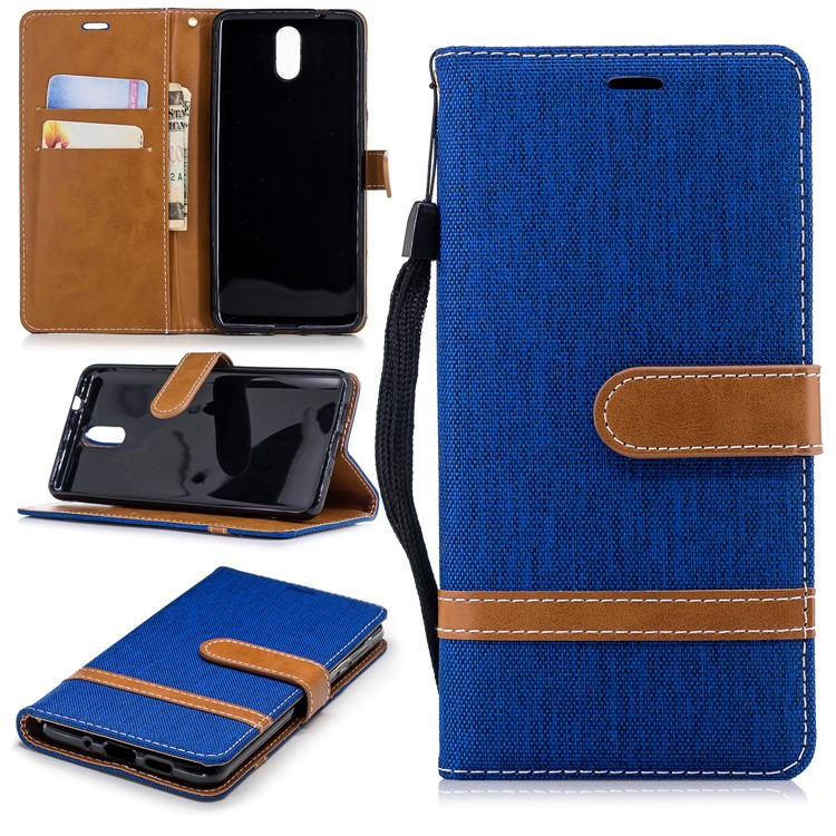 Assorted Color Jeans Cloth Wallet Leather Cover with Stand for Nokia 3.1 - Baby Blue-1