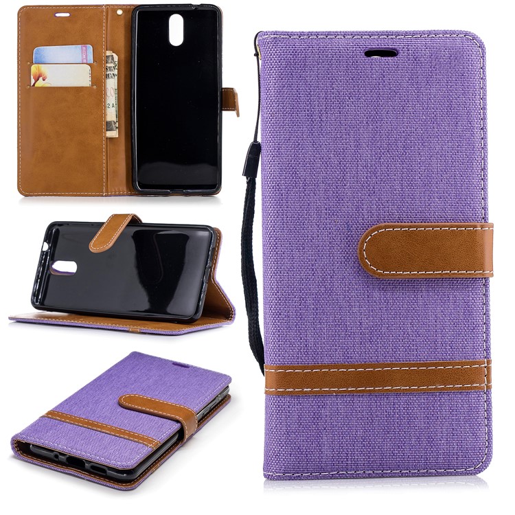 Assorted Color Jeans Cloth Wallet Leather Magnetic Case for Nokia 3.1 - Purple-1