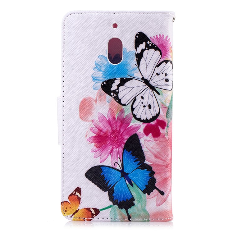 Pattern Printing PU Leather Protection Cell Phone Cover for Nokia 2.1 - Butterflies and Flowers-3