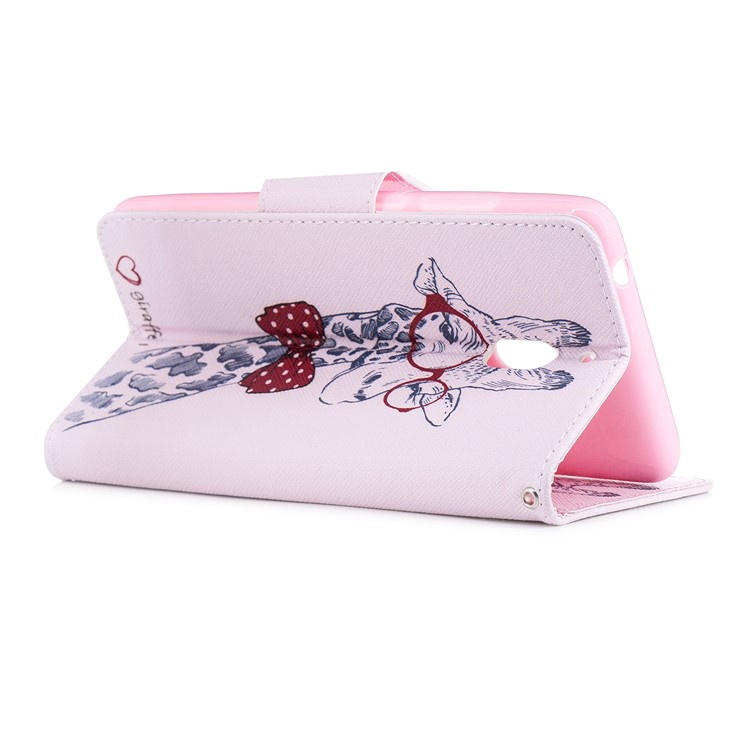 Pattern Printing PU Leather Protection Cell Phone Casing for Nokia 2.1 - Giraffe Wearing Glasses-4