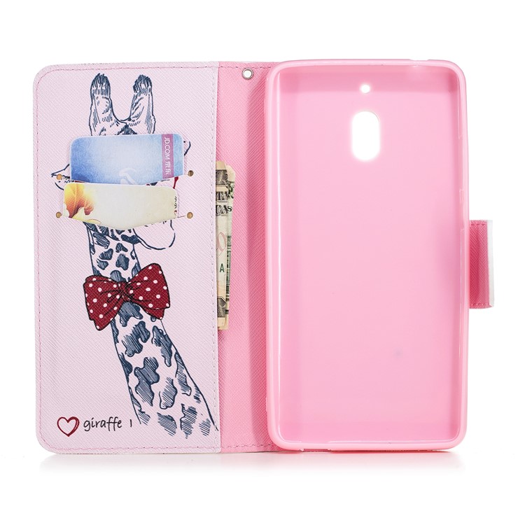 Pattern Printing PU Leather Protection Cell Phone Casing for Nokia 2.1 - Giraffe Wearing Glasses-8