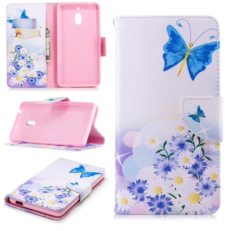 Pattern Printing PU Leather Protection Phone Case for Nokia 2.1 - Blue Butterflies-1