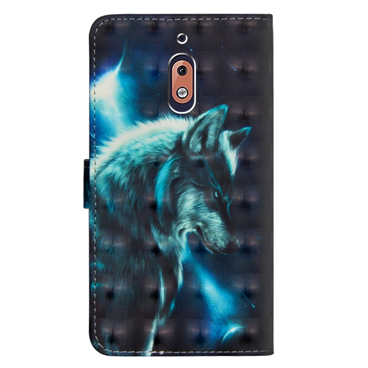 Copertina Del Portafoglio In Pelle Stampa Modello Per Nokia 2.1 - Modello Di Lupo-5