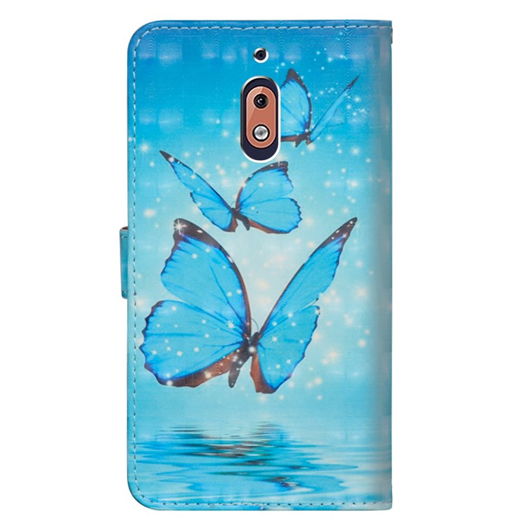 Pattern Printing Magnetic Leather Wallet Case for Nokia 2.1 - Blue Butterfly-5