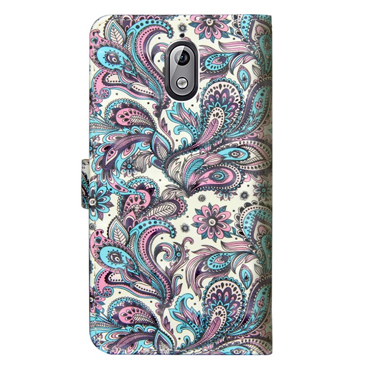 Pattern Printing Light Spot Decor Wallet Stand Leather Flip Mobile Phone Case for Nokia 3.1 - Paisley Flower-5