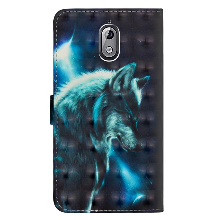 Pattern Printing Light Spot Decor Wallet Stand Leather Flip Mobile Phone Shell for Nokia 3.1 - Wolf-5