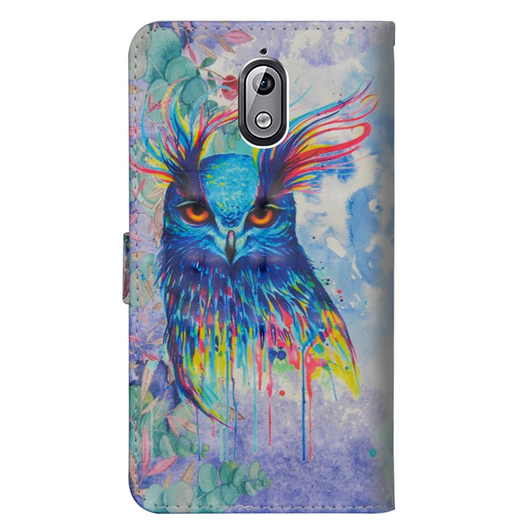 Pattern Printing Light Spot Decor Wallet Stand Leather Flip Shell for Nokia 3.1 - Colorful Owl-5