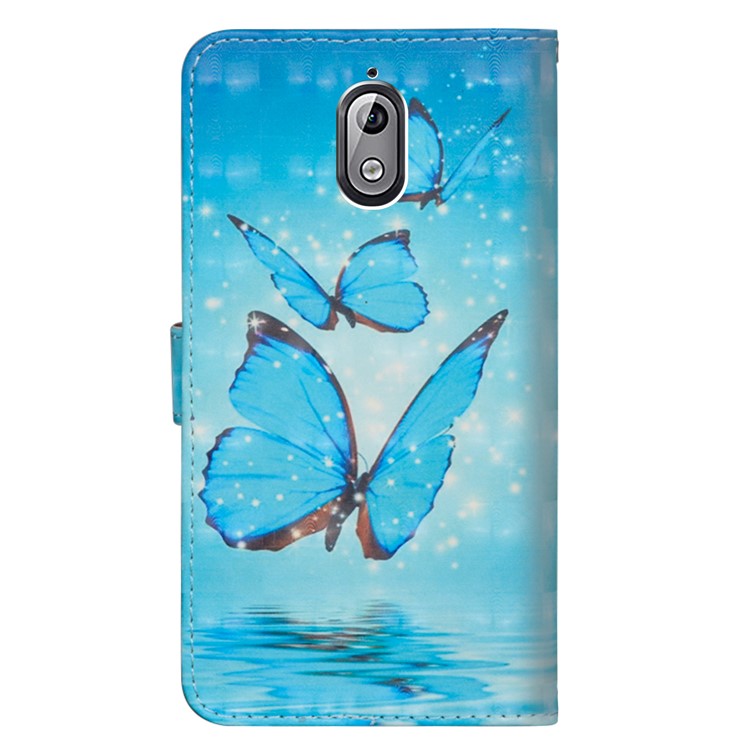 Pattern Printing Light Spot Decor Wallet Stand Leather Flip Protective Case for Nokia 3.1 - Blue Butterfly-5