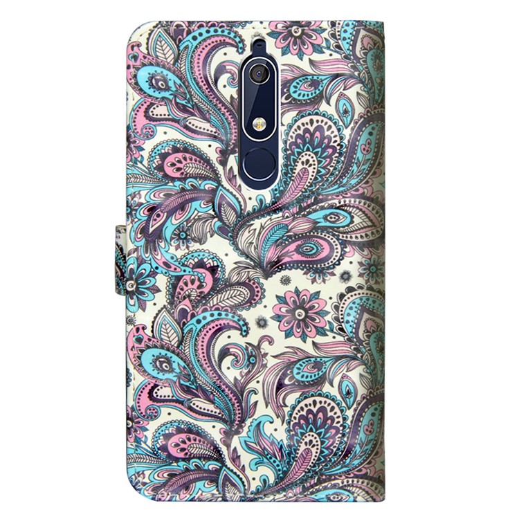 Pattern Printing Light Spot Decor Wallet Stand Leather Flip Mobile Phone Case for Nokia 5.1 - Paisley Flower-5