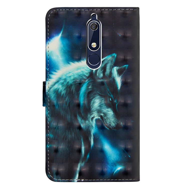Pattern Printing Light Spot Decor Wallet Stand Leather Flip Mobile Phone Shell for Nokia 5.1 - Wolf-5